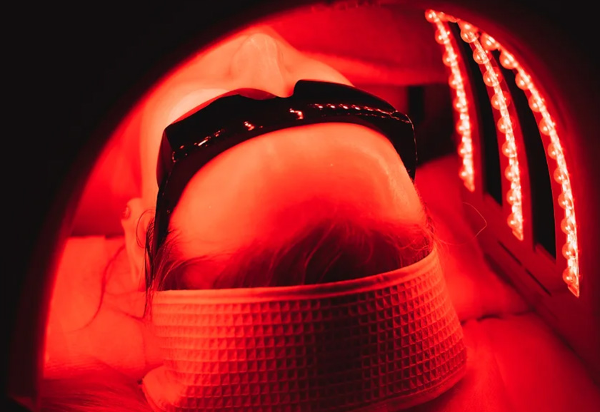 Woman doing LED light therapy
